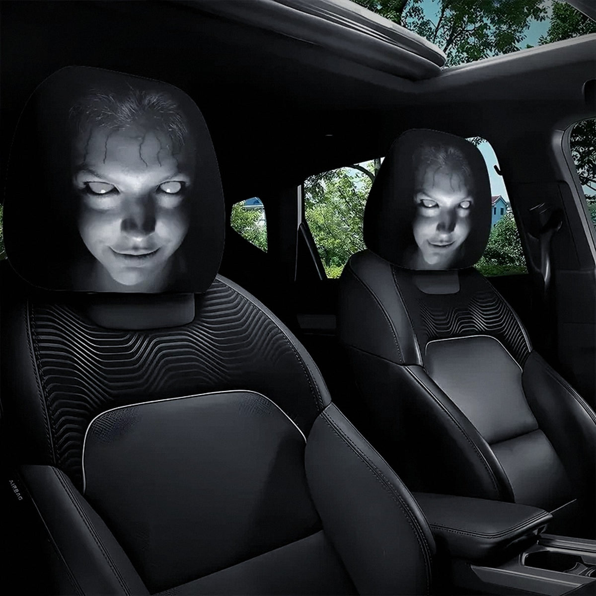 Pale Lady covers on a car's front seats